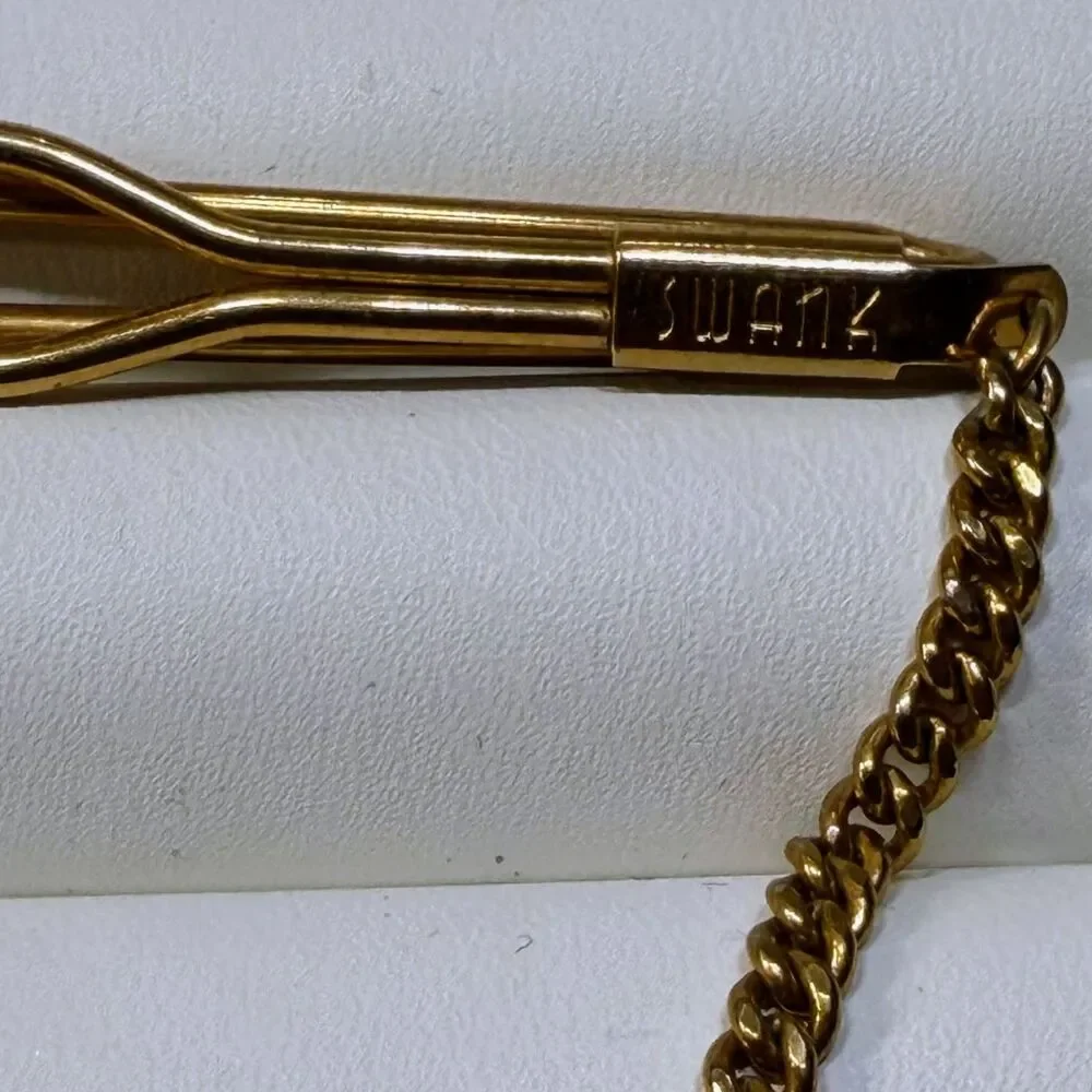 Vintage Swank Gold-Tone Mens Cufflinks & Tie Chain Bar Lot 2 Pairs + Tie Bar